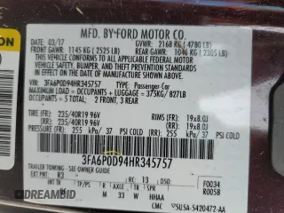 2017 Ford Fusion Titanium with VIN 3FA6P0D94HR345757, listed as a Copart auction lot 48789625 with 83,239 mi miles and Salvage title. Bid and sale history available at DreamBid. Image 14.