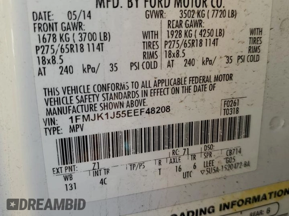 2014 Ford Expedition EL XLT with VIN 1FMJK1J55EEF48208, listed as a Copart auction lot 81636764 with 223,839 mi miles and Salvage Title. Bid and sale history available at carsss.com. Image 13.