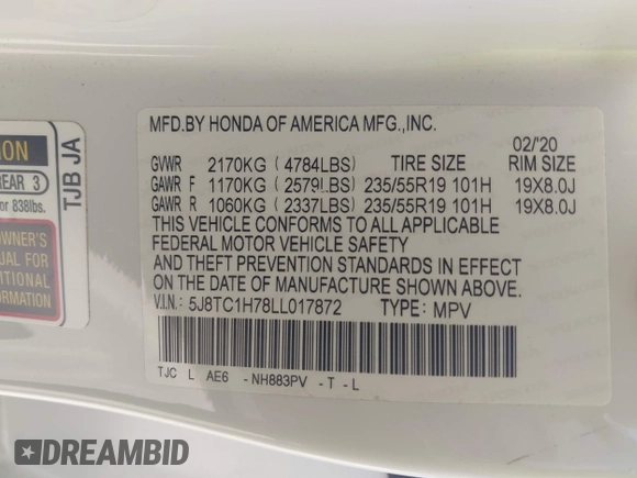 2020 Acura RDX Advance z VIN 5J8TC1H78LL017872, wystawiony jako IAAI lot #42276285 z przebiegiem 84 997 mil mil oraz . Historia ofert i sprzedaży dostępna na DreamBid. Obrazek 9.