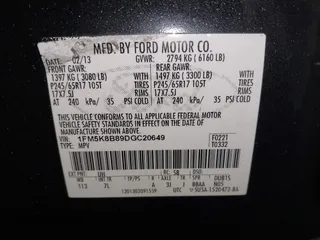 2013 Ford Explorer with VIN 1FM5K8B89DGC20649, listed as a IAAI auction lot 42573199 with 252,444 mi miles and . Bid and sale history available at DreamBid. Image 9.