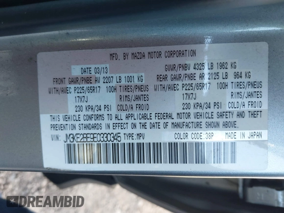 2014 Mazda CX-5 Sport with VIN JM3KE2BE9E0330345, listed as a IAAI auction lot 41377335 with 103,340 mi miles and . Bid and sale history available at carsss.com. Image 9.