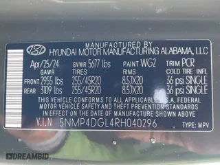 2024 Hyundai Santa Fe Limited with VIN 5NMP4DGL4RH040296, listed as a IAAI auction lot 41722754 with 2,188 mi miles. Bid and sale history available at carsss.com. Image 9.