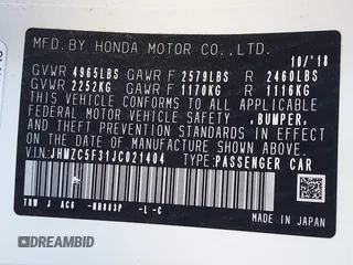 2018 Honda Clarity Plug-In Hybrid Touring with VIN JHMZC5F31JC021404, listed as a IAAI auction lot 41861106 with 189,254 mi miles. Bid and sale history available at carsss.com. Image 9.
