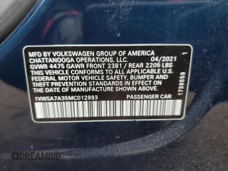 2021 Volkswagen Passat SE with VIN 1VWSA7A35MC012993, listed as a Copart auction lot 49927025 with 35,540 mi miles and Salvage title. Bid and sale history available at DreamBid. Image 13.