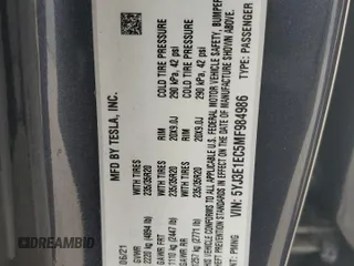 2021 Tesla Model 3 Performance with VIN 5YJ3E1EC5MF984986, listed as a Copart auction lot 52010205 with 48,012 mi miles and Salvage Title. Bid and sale history available at DreamBid. Image 12.