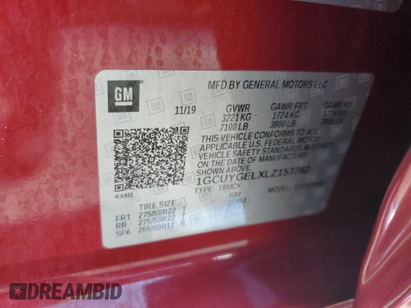 2020 Chevrolet Silverado 1500 LTZ with VIN 1GCUYGELXLZ153782, listed as a Copart auction lot 46898005 with 87,331 mi miles and Non Repairable. Bid and sale history available at DreamBid. Image 13.
