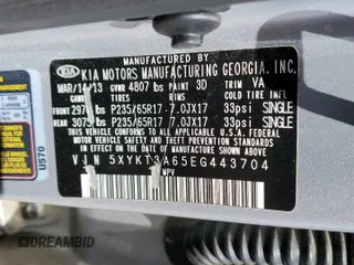 2014 Kia Sorento LX z VIN 5XYKT3A65EG443704, wystawiony jako Copart lot #50705745 z przebiegiem 132 339 mil mil oraz Szkoda całkowita • Salvage title. Historia ofert i sprzedaży dostępna na DreamBid. Obrazek 15.