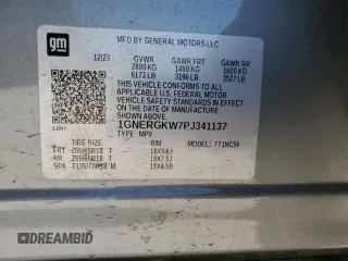 2023 Chevrolet Traverse LT Cloth с VIN 1GNERGKW7PJ341137, выставлен на аукционе Copart как лот 56052705 с пробегом 29 621 миль миль и Списание • Salvage title. История ставок и продаж доступна на DreamBid. Изображение 14.