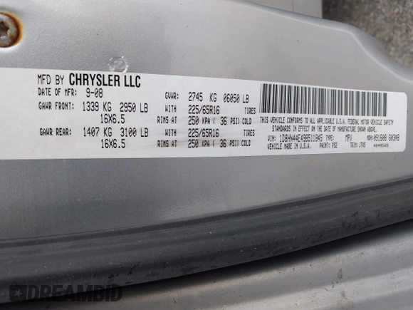 2009 Dodge Grand Caravan SE with VIN 1D8HN44E49B511845, listed as a IAAI auction lot 42490697 with 379,412 mi miles and . Bid and sale history available at DreamBid. Image 9.