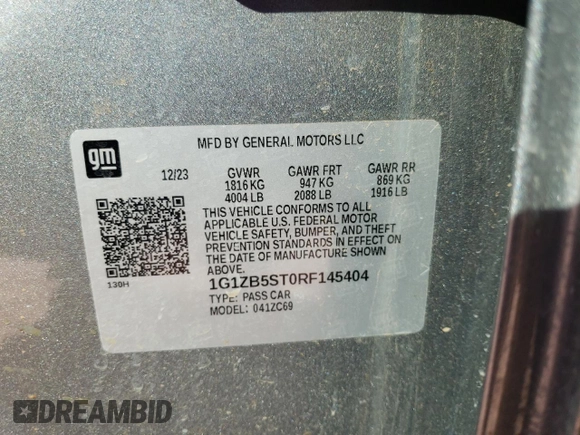 2024 Chevrolet Malibu LS with VIN 1G1ZB5ST0RF145404, listed as a Copart auction lot 46319195 with 18,349 mi miles and Salvage Title. Bid and sale history available at DreamBid. Image 14.