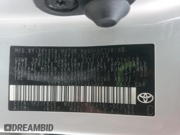 2023 Toyota Corolla LE z VIN 5YFB4MDE0PP065358, wystawiony jako Copart lot #58720045 z przebiegiem 38 111 mil mil oraz Szkoda całkowita • Salvage title. Historia ofert i sprzedaży dostępna na DreamBid. Obrazek 12.