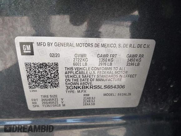 2020 Chevrolet Blazer RS z VIN 3GNKBKRS5LS654306, wystawiony jako IAAI lot #40781301 z przebiegiem 116 596 mil mil oraz . Historia ofert i sprzedaży dostępna na DreamBid. Obrazek 9.