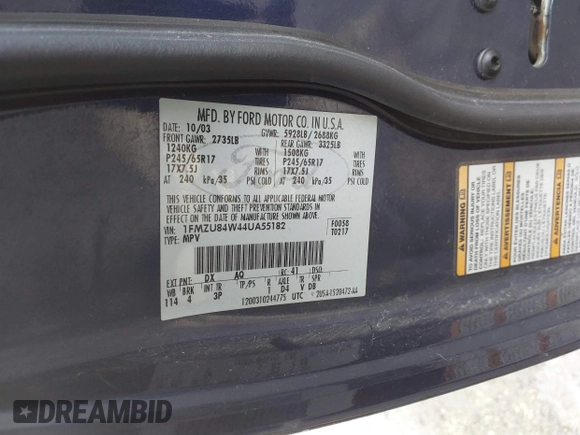 2004 Ford Explorer с VIN 1FMZU84W44UA55182, выставлен на аукционе IAAI как лот 41140094 с пробегом Не указан миль и . История ставок и продаж доступна на DreamBid. Изображение 9.