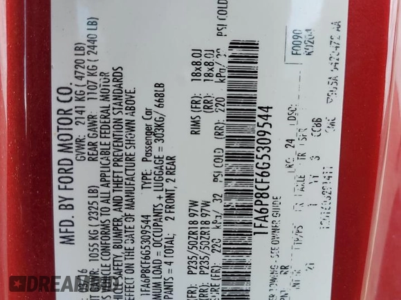 2016 Ford Mustang GT with VIN 1FA6P8CF6G5309544, listed as a Copart auction lot 58588765 with 84,514 mi miles and Salvage title. Bid and sale history available at DreamBid. Image 12.