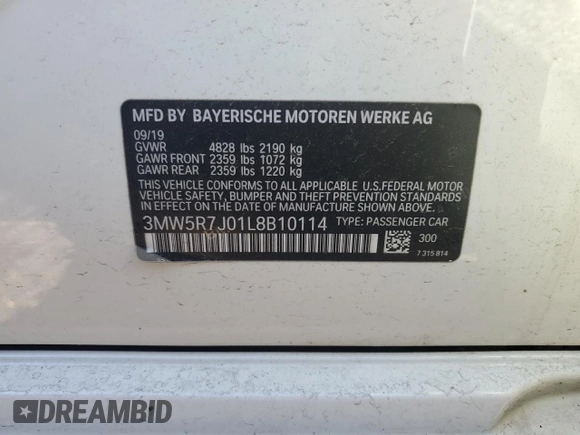 2020 BMW 3 Series 330i xDrive with VIN 3MW5R7J01L8B10114, listed as a Copart auction lot 44727255 with 61,671 mi miles and Non Repairable. Bid and sale history available at carsss.com. Image 12.