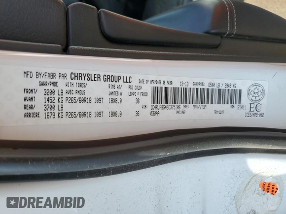 2014 Jeep Grand Cherokee Limited with VIN 1C4RJFBG4EC375106, listed as a Copart auction lot 59998345 with 209,174 mi miles and Salvage title. Bid and sale history available at DreamBid. Image 14.