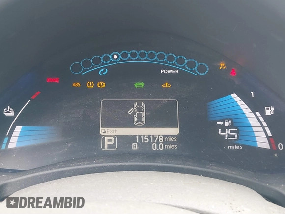 2011 Nissan LEAF SL-e with VIN JN1AZ0CP2BT009158, listed as a IAAI auction lot 41754148 with 115,178 mi miles. Bid and sale history available at carsss.com. Image 7.