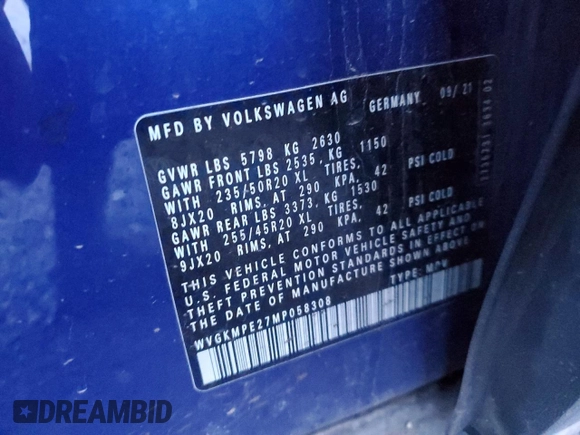 2021 Volkswagen ID.4 Pro S z VIN WVGKMPE27MP058308, wystawiony jako Copart lot #49283695 z przebiegiem Nie podano mil oraz Szkoda całkowita • Salvage title. Historia ofert i sprzedaży dostępna na DreamBid. Obrazek 13.