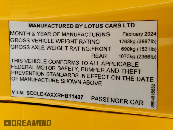 2024 Lotus Emira First Edition z VIN SCCLEKAXXRHB11497, wystawiony jako Copart lot #69382294 z przebiegiem 257 mil mil oraz Szkody całkowita. Historia ofert i sprzedaży dostępna na DreamBid. Obrazek 13.