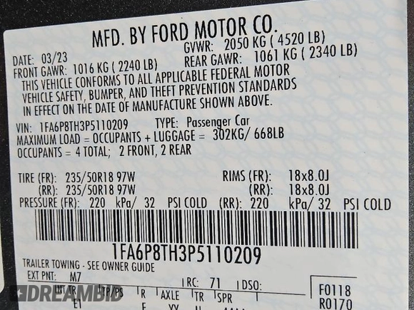2023 Ford Mustang EcoBoost with VIN 1FA6P8TH3P5110209, listed as a Copart auction lot 48497035 with 30,770 mi miles and Clean Title. Bid and sale history available at carsss.com. Image 12.