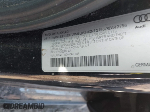 2013 Audi A6 Prestige z VIN WAUHGAFC6DN061185, wystawiony jako IAAI lot #42041086 z przebiegiem Nie podano mil oraz . Historia ofert i sprzedaży dostępna na DreamBid. Obrazek 9.