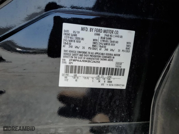 2019 Ford Edge SEL with VIN 2FMPK4J99KBC24250, listed as a Copart auction lot 50158315 with 79,198 mi miles and Salvage Title. Bid and sale history available at carsss.com. Image 14.