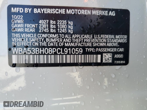 2023 BMW 5 Series 530i z VIN WBA53BH08PCL91059, wystawiony jako Copart lot #54040345 z przebiegiem 7 451 mil mil oraz Szkoda całkowita • Salvage title. Historia ofert i sprzedaży dostępna na DreamBid. Obrazek 13.