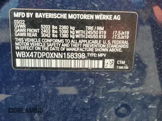 2022 BMW X3 sDrive30i with VIN WBX47DP0XNN158398, listed as a Copart auction lot 49819095 with 53,816 mi miles and Non Repairable. Bid and sale history available at DreamBid. Image 15.