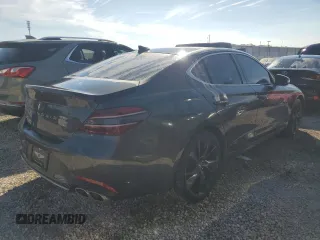 2023 Genesis G70 2.0T with VIN KMTG34TA4PU104352, listed as a Copart auction lot 76000484 with 27,548 mi miles and Salvage Title. Bid and sale history available at DreamBid. Image 3.