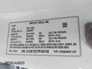 2023 Tesla Model 3 Performance z VIN 5YJ3E1EC7PF432748, wystawiony jako IAAI lot #41841913 z przebiegiem 36 043 mil mil oraz . Historia ofert i sprzedaży dostępna na DreamBid. Obrazek 9.
