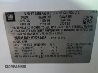 2013 GMC Terrain SLE with VIN 2GKALMEK1D6281403, listed as a Copart auction lot 82653954 with 159,163 mi miles and Salvage Title. Bid and sale history available at carsss.com. Image 15.