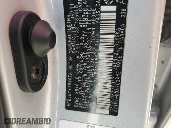 2011 Toyota Corolla L with VIN 2T1BU4EE9BC617463, listed as a Copart auction lot 53572855 with 136,542 mi miles and Salvage Title. Bid and sale history available at carsss.com. Image 15.