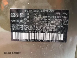 2025 Subaru Outback Premium с VIN 4S4BTAFC1S3127649, выставлен на аукционе Copart как лот 51439815 с пробегом 6 953 миль миль и Списание • Salvage title. История ставок и продаж доступна на DreamBid. Изображение 12.