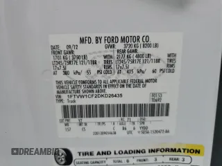 2013 Ford F-150 with VIN 1FTVW1CF2DKD26435, listed as a Copart auction lot 63986444 with 43,233 mi miles and Salvage title. Bid and sale history available at DreamBid. Image 12.