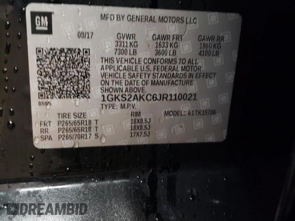 2018 GMC Yukon SLE with VIN 1GKS2AKC6JR110021, listed as a Copart auction lot 44071945 with 68,495 mi miles and Salvage Title. Bid and sale history available at carsss.com. Image 12.