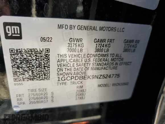 2022 Chevrolet Silverado 1500 Custom with VIN 1GCPDBEK9NZ524775, listed as a Copart auction lot 48331245 with 23,819 mi miles and Salvage Title. Bid and sale history available at carsss.com. Image 12.