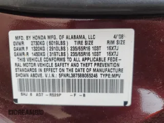 2008 Honda Odyssey EX-L z VIN 5FNRL38758B065246, wystawiony jako Copart lot #52621875 z przebiegiem 204 474 mil mil oraz Szkoda całkowita • Salvage title. Historia ofert i sprzedaży dostępna na DreamBid. Obrazek 13.