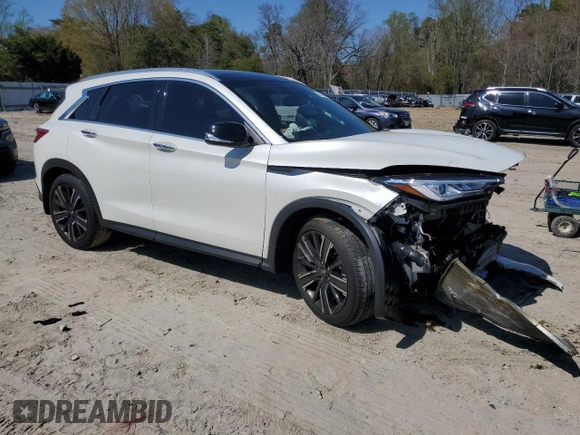 2021 Infiniti QX50 Luxe with VIN 3PCAJ5BB6MF124388, listed as a Copart auction lot 52234565 with 56,213 mi miles and Salvage Title. Bid and sale history available at DreamBid. Image 4.