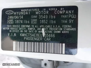 2014 Hyundai Accent GS with VIN KMHCT5AE8EU155466, listed as a IAAI auction lot 41905867 with 129,178 mi miles. Bid and sale history available at carsss.com. Image 9.