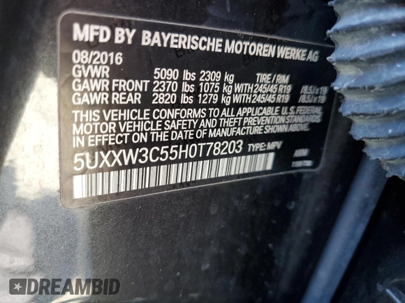 2017 BMW X4 xDrive28i with VIN 5UXXW3C55H0T78203, listed as a Copart auction lot 45736213 with 106,778 mi miles. Bid and sale history available at carsss.com. Image 13.