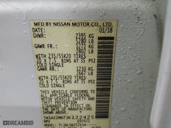 2018 Nissan Murano Platinum with VIN 5N1AZ2MH7JN122425, listed as a Copart auction lot 47676195 with 131,002 mi miles and Salvage Title. Bid and sale history available at carsss.com. Image 15.