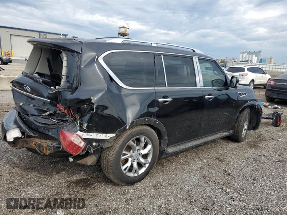 2011 Infiniti QX56 7-passenger with VIN JN8AZ2NE4B9006770, listed as a Copart auction lot 61839625 with 208,427 mi miles and Salvage title. Bid and sale history available at DreamBid. Image 3.