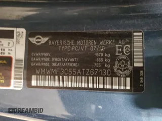 2010 MINI Hardtop z VIN WMWMF3C55ATZ67130, wystawiony jako Copart lot #51225575 z przebiegiem 200 279 mil mil oraz Szkoda całkowita • Salvage title. Historia ofert i sprzedaży dostępna na DreamBid. Obrazek 13.