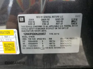 2017 Chevrolet Traverse LS z VIN 1GNKVFED6HJ269657, wystawiony jako Copart lot #57065555 z przebiegiem 46 906 mil mil oraz Szkoda całkowita • Salvage title. Historia ofert i sprzedaży dostępna na DreamBid. Obrazek 14.