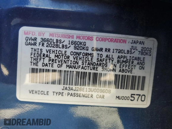 2003 Mitsubishi Lancer ES with VIN JA3AJ26E13U009608, listed as a Copart auction lot 44187705 with 139,719 mi miles and Salvage Title. Bid and sale history available at carsss.com. Image 14.