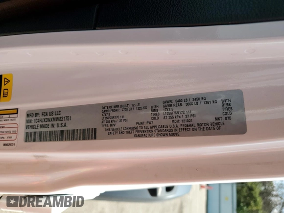 2021 Jeep Wrangler Unlimited Sport Altitude с VIN 1C4HJXDNXMW831751, выставлен на аукционе Copart как лот 68136054 с пробегом 21 232 миль миль и Списание • Salvage title. История ставок и продаж доступна на DreamBid. Изображение 13.