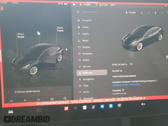 2022 Tesla Model 3 with VIN 5YJ3E1EA0NF369620, listed as a Copart auction lot 54424025 with 94,256 mi miles and Clean Title. Bid and sale history available at DreamBid. Image 9.