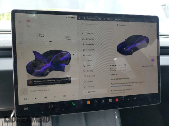 2025 Tesla Model 3 Long Range с VIN 5YJ3E1EB7SF900896, выставлен на аукционе Copart как лот 60446345 с пробегом 5 040 миль миль и Списание • Salvage title. История ставок и продаж доступна на DreamBid. Изображение 9.