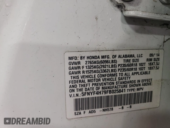 2015 Honda Pilot EX-L z VIN 5FNYF4H79FB025841, wystawiony jako Copart lot #47011015 z przebiegiem 113 762 mil mil oraz Szkoda całkowita • Salvage title. Historia ofert i sprzedaży dostępna na DreamBid. Obrazek 13.