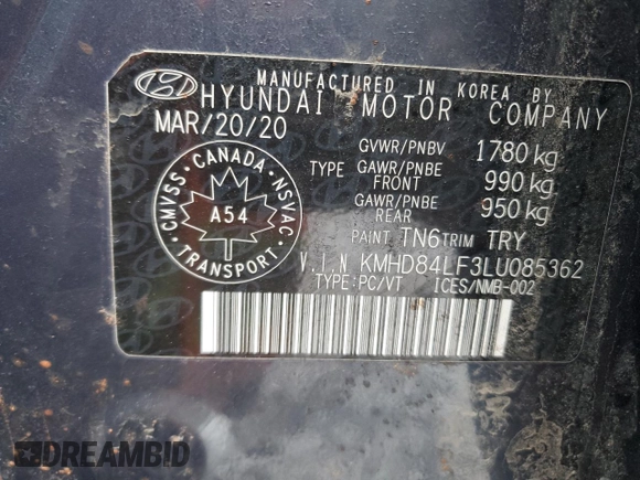 2020 Hyundai Elantra Value Edition z VIN KMHD84LF3LU085362, wystawiony jako Copart lot #48073525 z przebiegiem 181 699 mil mil oraz Szkoda całkowita • Salvage title. Historia ofert i sprzedaży dostępna na DreamBid. Obrazek 12.